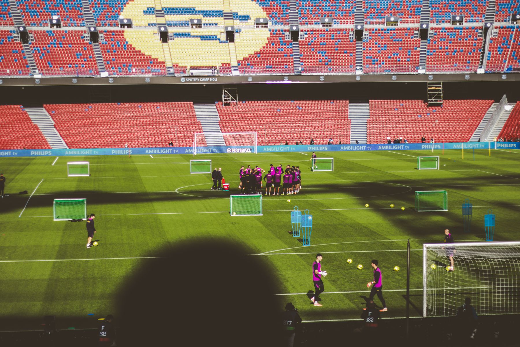 Soccer team training in a stadium in Barcelona Spain