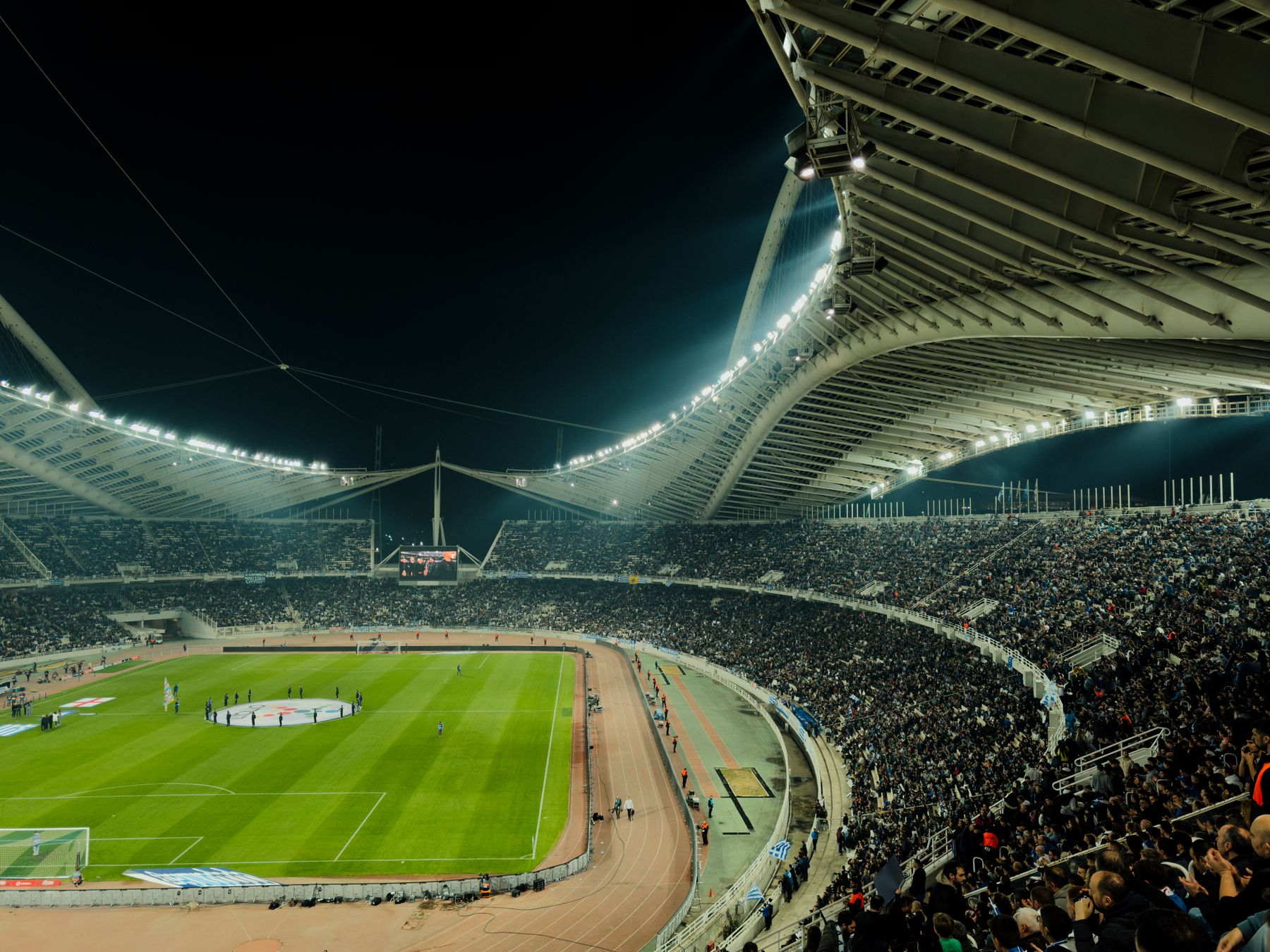 Soccer stadium lights and crowd